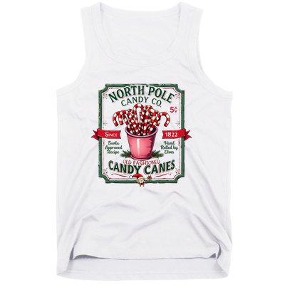 Old Fashioned North Pole Candy Cane Company Elf Christmas Tank Top