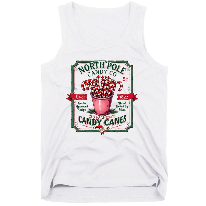 Old Fashioned North Pole Candy Cane Company Elf Christmas Tank Top