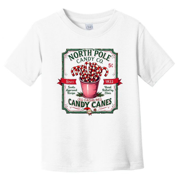 Old Fashioned North Pole Candy Cane Company Elf Christmas Toddler T-Shirt