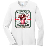 Old Fashioned North Pole Candy Cane Company Elf Christmas Ladies Long Sleeve Shirt