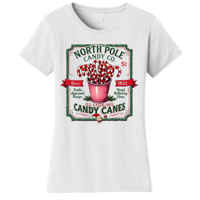 Old Fashioned North Pole Candy Cane Company Elf Christmas Women's T-Shirt