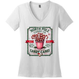 Old Fashioned North Pole Candy Cane Company Elf Christmas Women's V-Neck T-Shirt