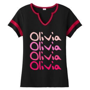 Olivia First Name D Boy Girl Baby Birth Day Ladies Halftime Notch Neck Tee