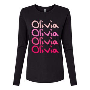 Olivia First Name D Boy Girl Baby Birth Day Womens Cotton Relaxed Long Sleeve T-Shirt