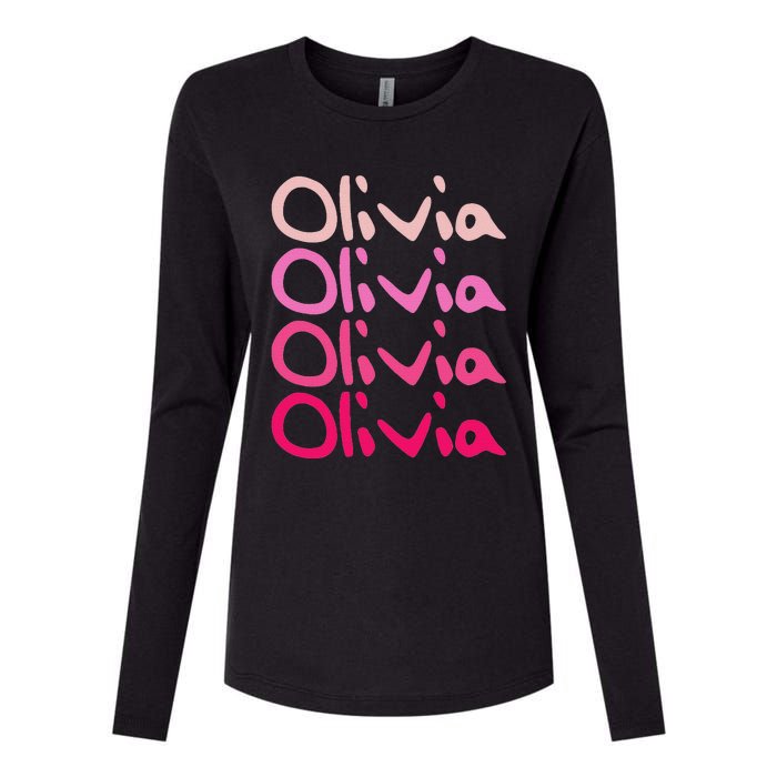 Olivia First Name D Boy Girl Baby Birth Day Womens Cotton Relaxed Long Sleeve T-Shirt