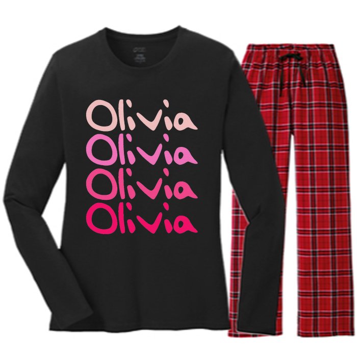 Olivia First Name D Boy Girl Baby Birth Day Women's Long Sleeve Flannel Pajama Set 