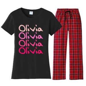 Olivia First Name D Boy Girl Baby Birth Day Women's Flannel Pajama Set