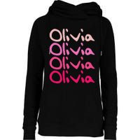 Olivia First Name D Boy Girl Baby Birth Day Womens Funnel Neck Pullover Hood