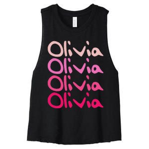 Olivia First Name D Boy Girl Baby Birth Day Women's Racerback Cropped Tank