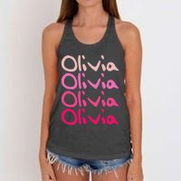 Olivia First Name D Boy Girl Baby Birth Day Women's Knotted Racerback Tank