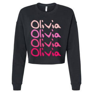 Olivia First Name D Boy Girl Baby Birth Day Cropped Pullover Crew