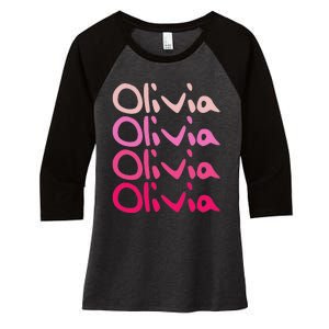 Olivia First Name D Boy Girl Baby Birth Day Women's Tri-Blend 3/4-Sleeve Raglan Shirt