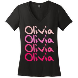 Olivia First Name D Boy Girl Baby Birth Day Women's V-Neck T-Shirt