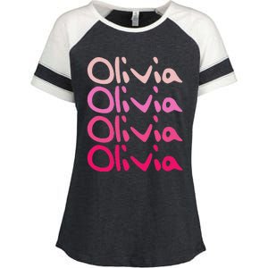 Olivia First Name D Boy Girl Baby Birth Day Enza Ladies Jersey Colorblock Tee