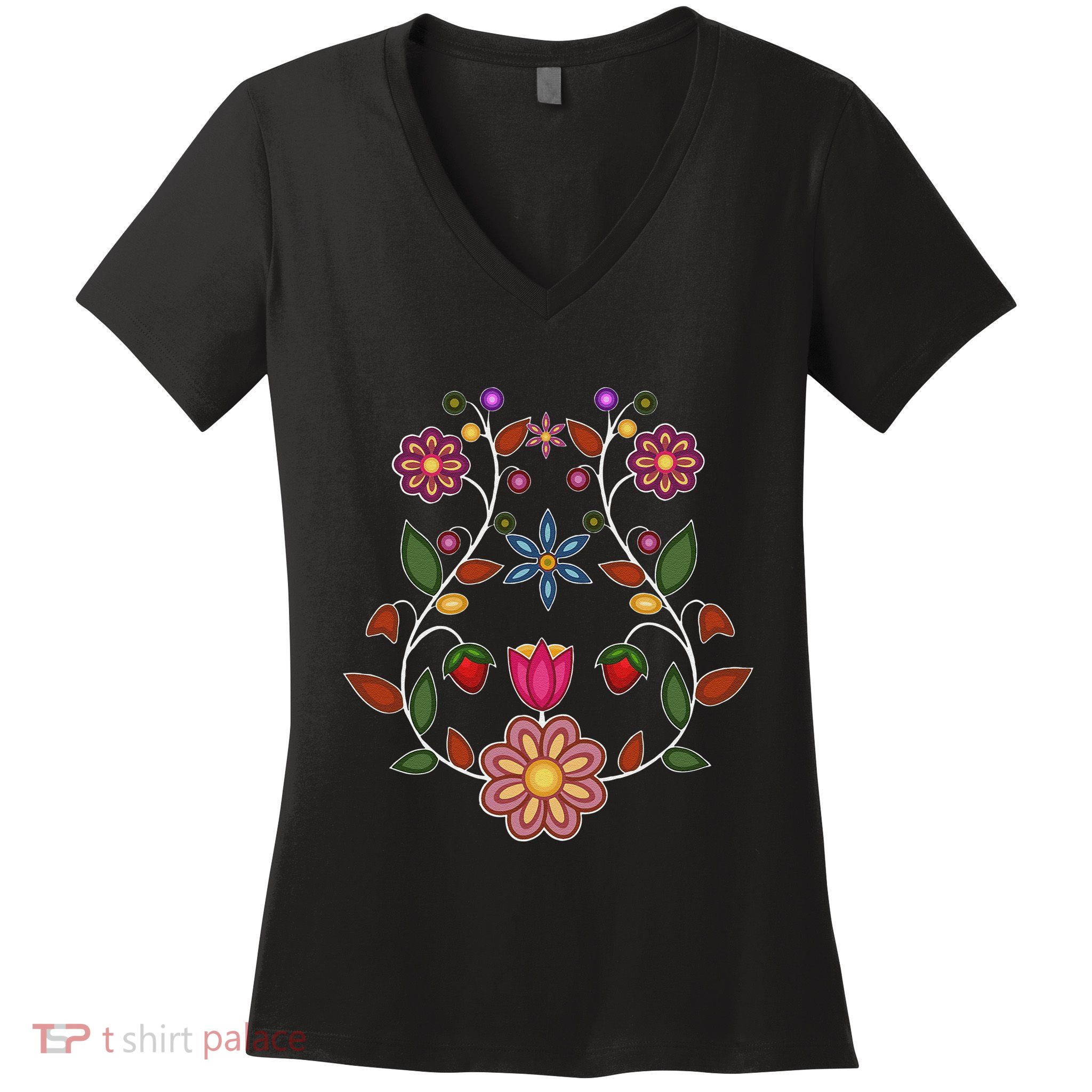 Ojibwe Floral Native Wild Flowers Indigenous Cute Botanical Women's V-Neck T-Shirt