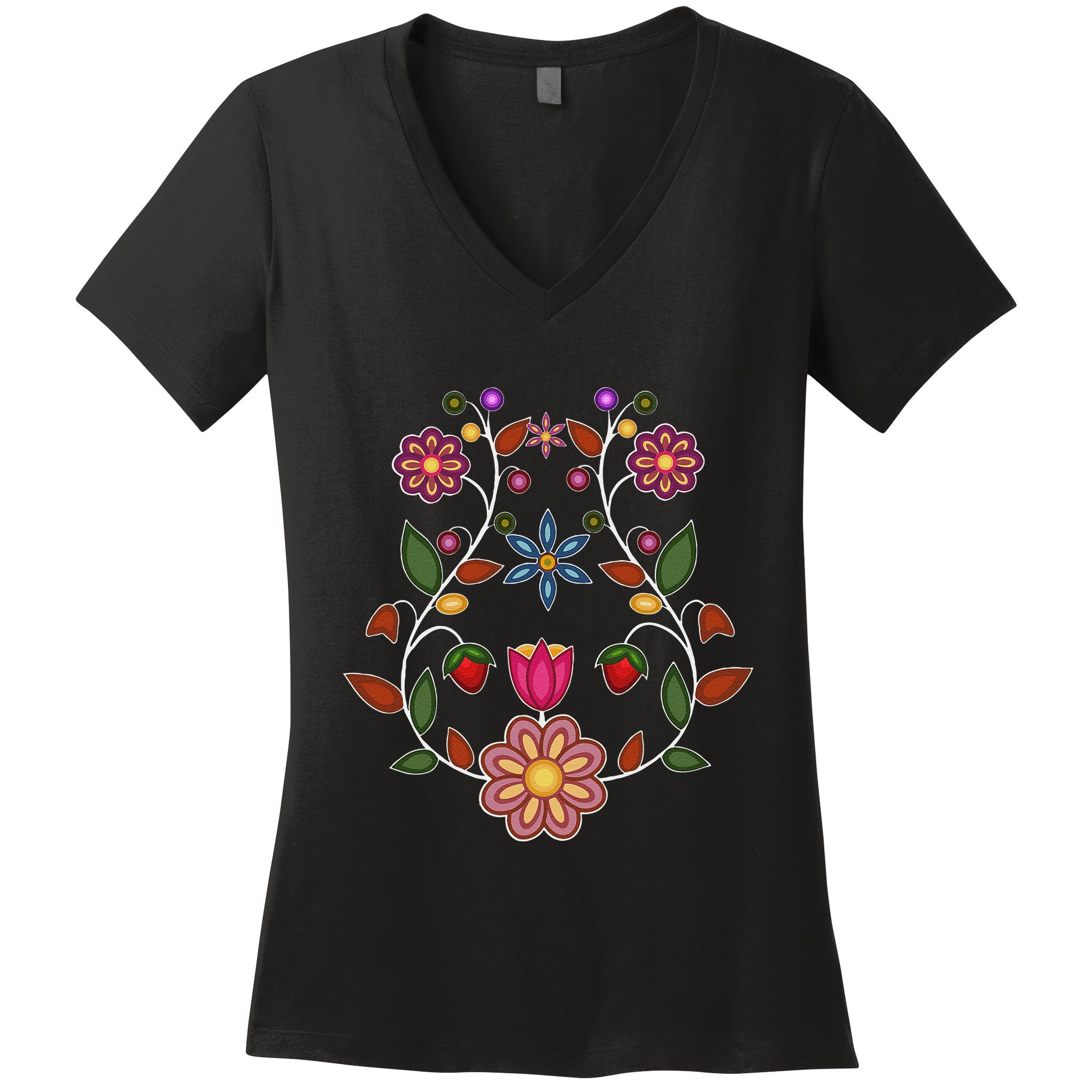 Ojibwe Floral Native Wild Flowers Indigenous Cute Botanical Women's V-Neck T-Shirt