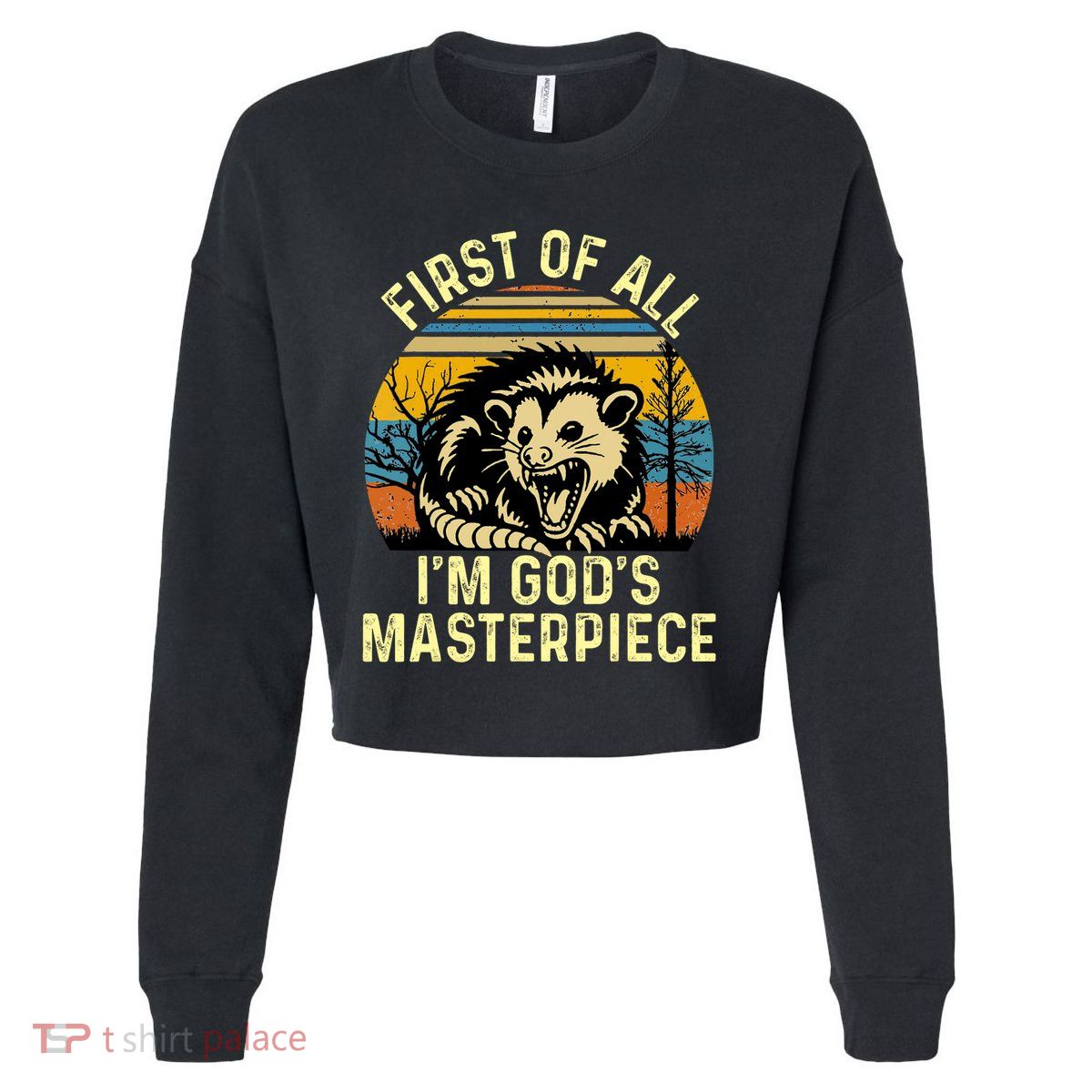 Opossum First Of All IM GodS Masterpiece Cropped Pullover Crew