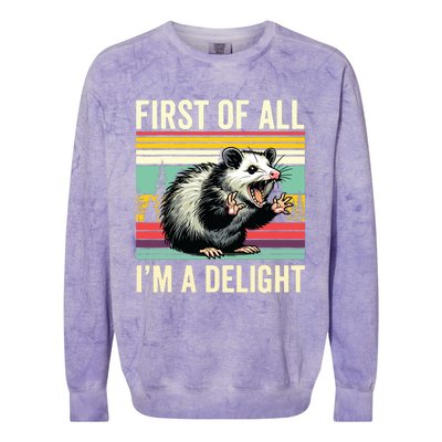 Opossum First Of All Im A Delight Possum Colorblast Crewneck Sweatshirt