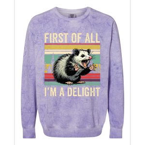 Opossum First Of All Im A Delight Possum Colorblast Crewneck Sweatshirt