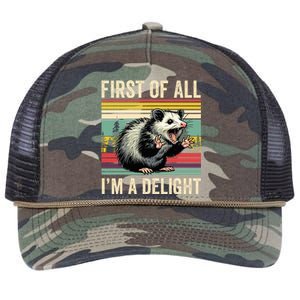 Opossum First Of All Im A Delight Possum Retro Rope Trucker Hat Cap