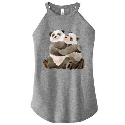 Outfit For Panda Fan: Cute Panda Couple In Watercolour Style Gift Women’s Perfect Tri Rocker Tank