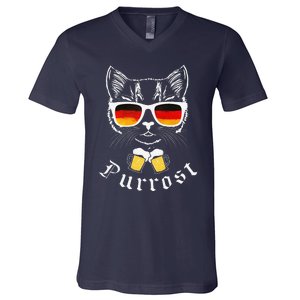 Oktoberfest Funny Prost Pun Purrost Cat V-Neck T-Shirt