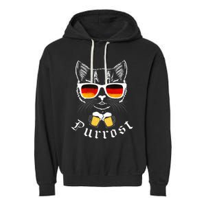 Oktoberfest Funny Prost Pun Purrost Cat Garment-Dyed Fleece Hoodie