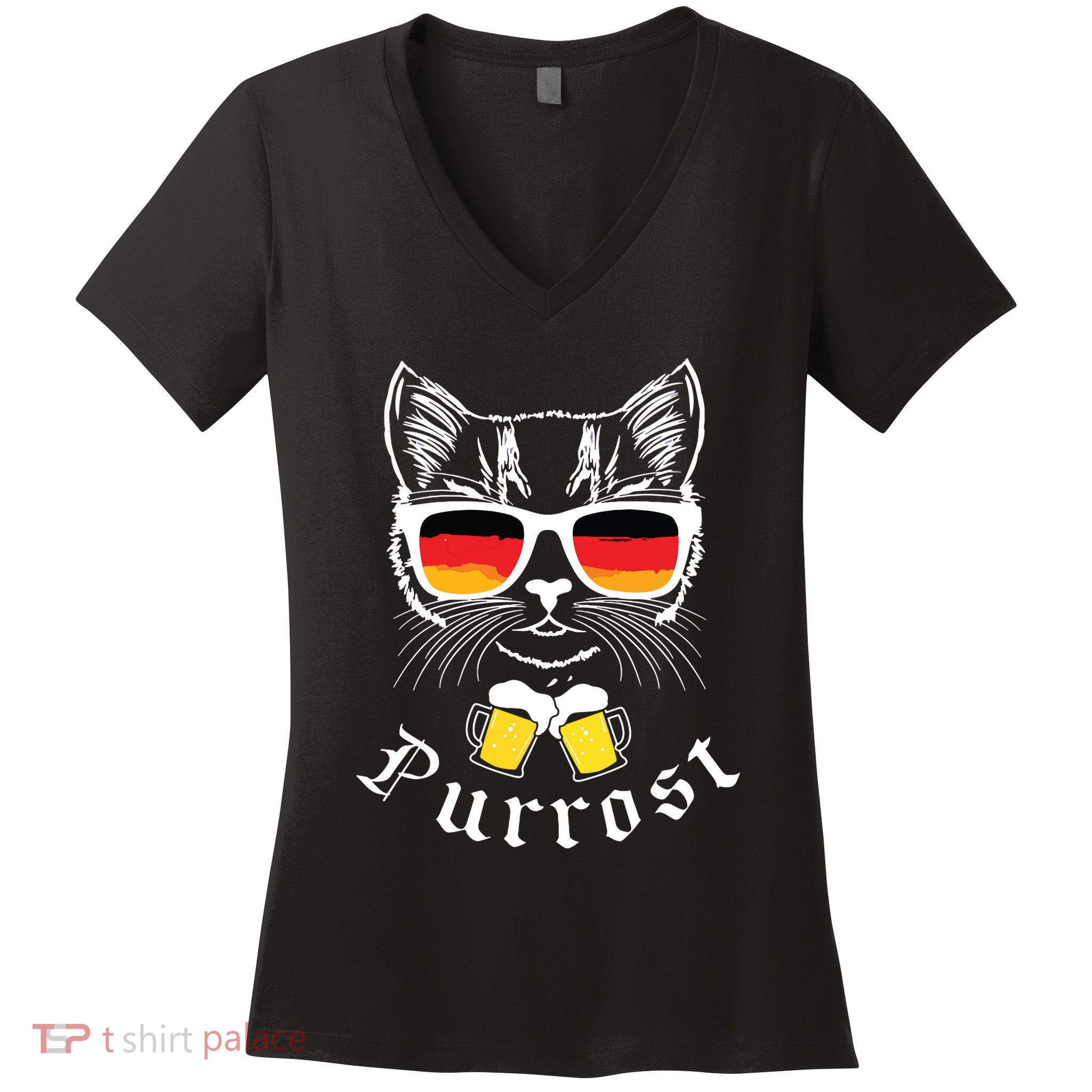 Oktoberfest Funny Prost Pun Purrost Cat Women's V-Neck T-Shirt