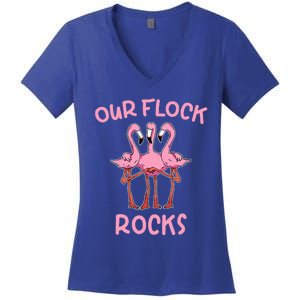 Our Flock Rocks Flamingo Matching Family Vacation Women's V-Neck T-Shirt