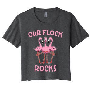 Our Flock Rocks Flamingo Matching Family Vacation Women's Crop Top Tee