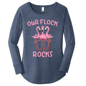 Our Flock Rocks Flamingo Matching Family Vacation Women's Perfect Tri Tunic Long Sleeve Shirt