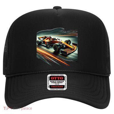 Orange Formula Racing Car High Crown Mesh Back Trucker Hat