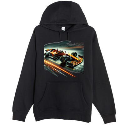 Orange Formula Racing Car Premium Pullover Hoodie