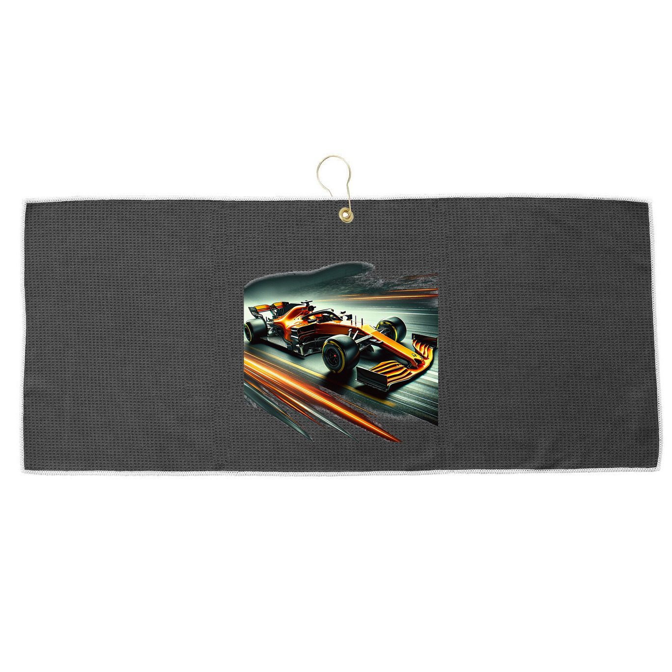 Orange Formula Racing Car Large Microfiber Waffle Golf Towel