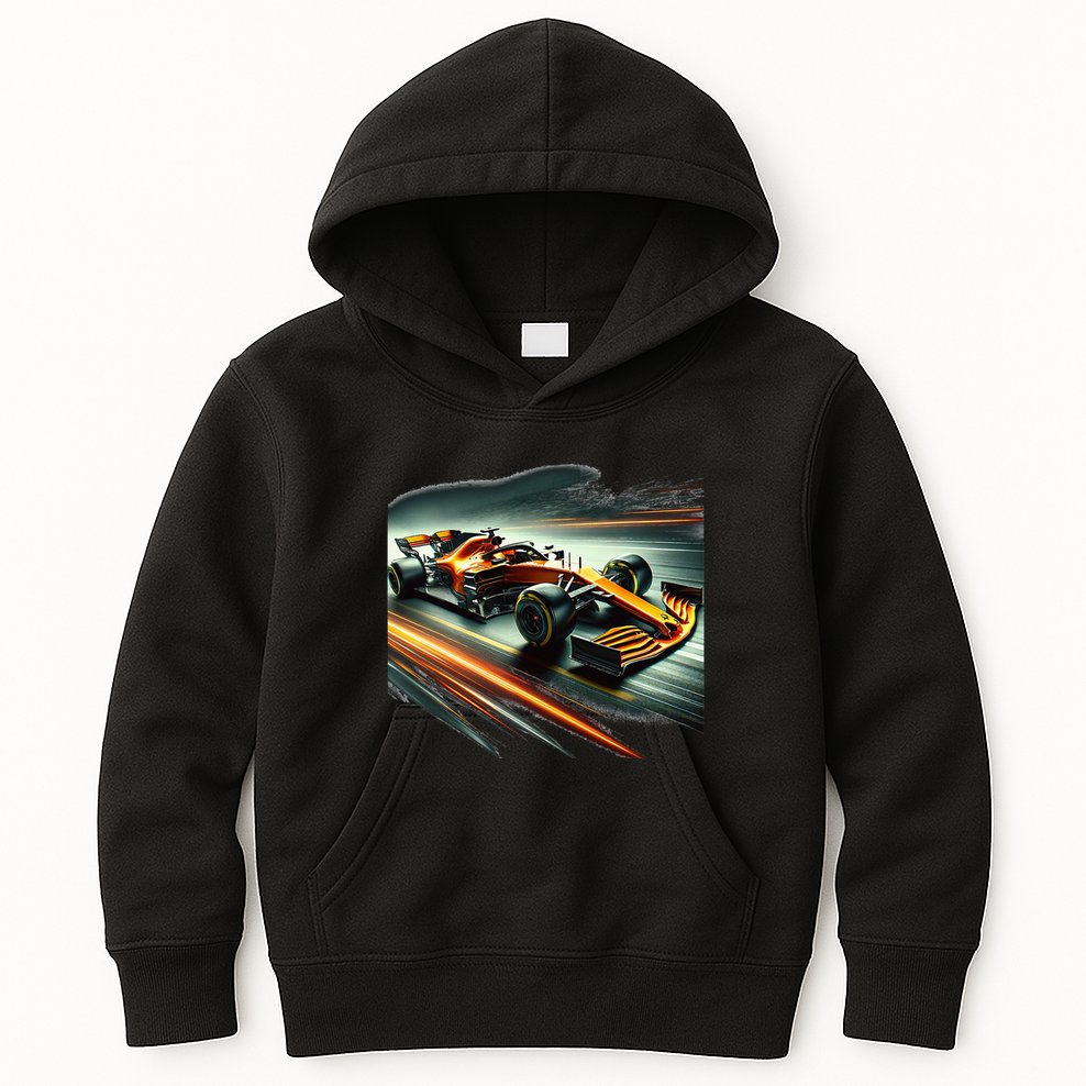 Orange Formula Racing Car Kids Hoodie