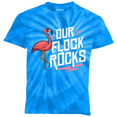 Our Flock Rocks Gift For Pink Flamingo Cute Gift Kids Tie-Dye T-Shirt