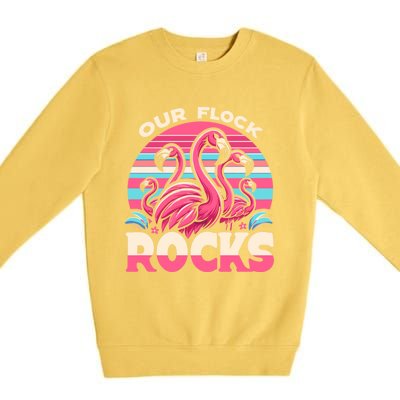 Our Flock Rocks Flamingos Lover Family Vacation Gift Premium Crewneck Sweatshirt