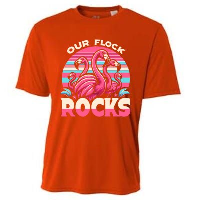 Our Flock Rocks Flamingos Lover Family Vacation Gift Cooling Performance Crew T-Shirt