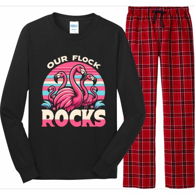 Our Flock Rocks Flamingos Lover Family Vacation Gift Long Sleeve Pajama Set