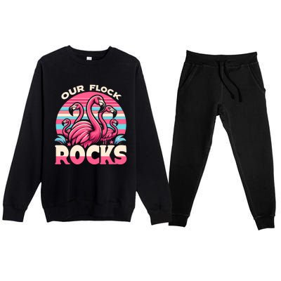 Our Flock Rocks Flamingos Lover Family Vacation Gift Premium Crewneck Sweatsuit Set