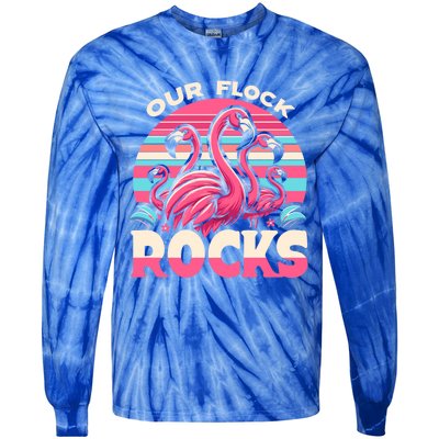 Our Flock Rocks Flamingos Lover Family Vacation Gift Tie-Dye Long Sleeve Shirt