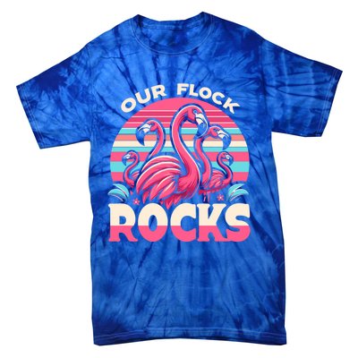 Our Flock Rocks Flamingos Lover Family Vacation Gift Tie-Dye T-Shirt