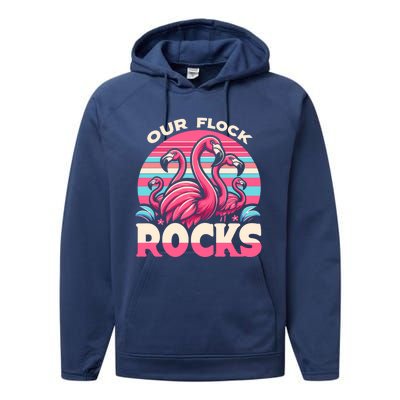 Our Flock Rocks Flamingos Lover Family Vacation Gift Performance Fleece Hoodie