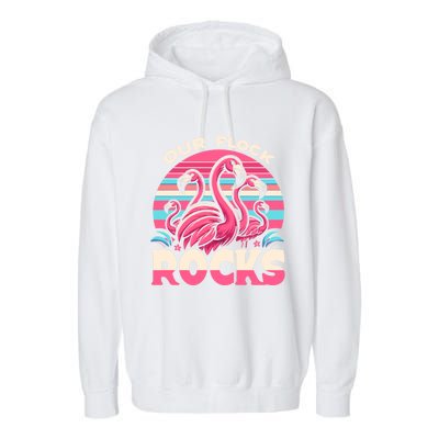 Our Flock Rocks Flamingos Lover Family Vacation Gift Garment-Dyed Fleece Hoodie