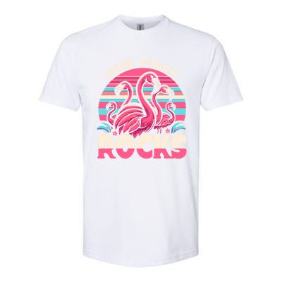 Our Flock Rocks Flamingos Lover Family Vacation Gift Softstyle CVC T-Shirt