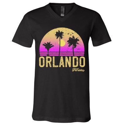 Orlando Florida Retro Vintage Sunset V-Neck T-Shirt