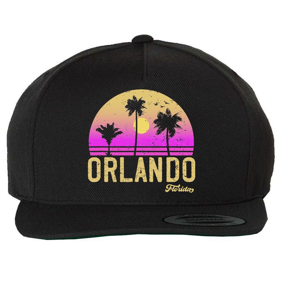 Orlando Florida Retro Vintage Sunset Wool Snapback Cap