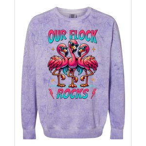 Our Flock Rocks Cute Flamingo Matching Family Vacation Group Colorblast Crewneck Sweatshirt