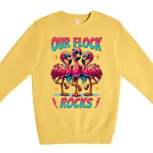 Our Flock Rocks Cute Flamingo Matching Family Vacation Group Premium Crewneck Sweatshirt