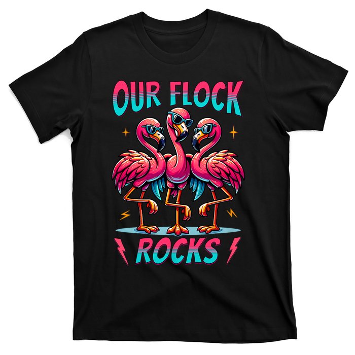 Our Flock Rocks Cute Flamingo Matching Family Vacation Group T-Shirt